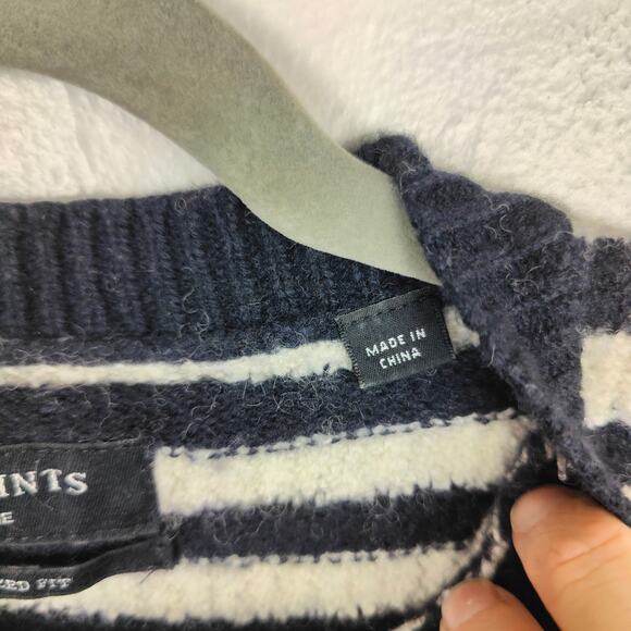 AllSaints Keet Crew Sweater Womens Large Wool Blend White Black Stripes Preppy - Picture 5 of 10